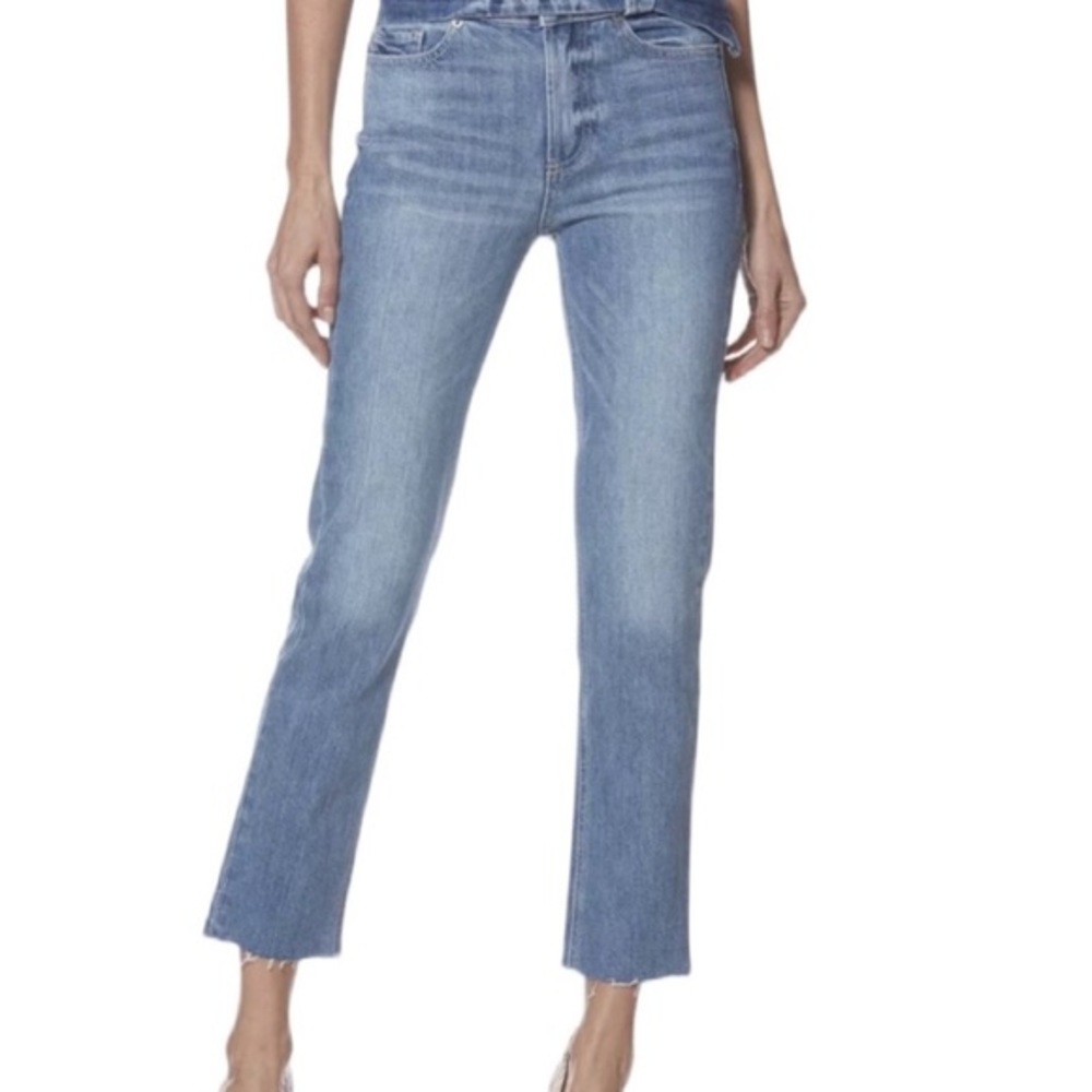 PAIGE Women’s Jeans Size 28 Hoxton Straight Ankle Raw Hem High Rise Mid Wash